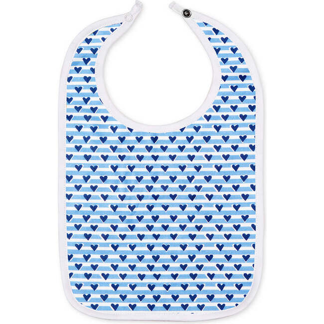 Sailor Hearts Round Baby Bib, Blue - Bibs - 1