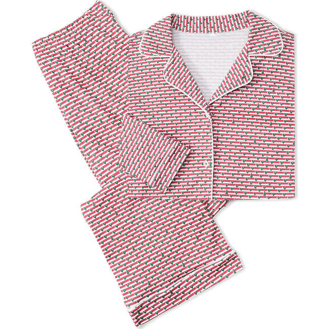 Christmas Tree Stripe Women's Button Front Long Pajama Set, Multi - Pajamas - 1