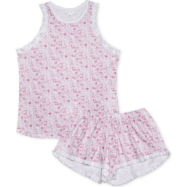 New York City Women's Ruffle Short Pajama Set, Pink - Pajamas - 1