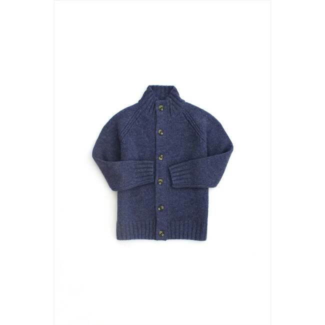 Knit Funnel Neck Ribbed Cuff Cardigan, Denim