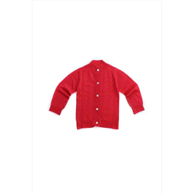 Cashmere Laurel Leaf Cardigan, Bright Pink/Red