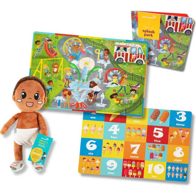 Upbounders Splash Park 3-Piece Gift Set: Puzzle, Board Book & Plush Doll