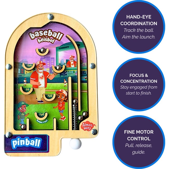 Alma’s Way™ Wooden Pinball – Baseball-Beisbol