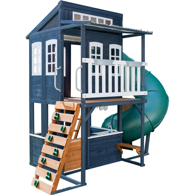 Cozy Escape Wooden Outdoor Two Story Playhouse, Navy