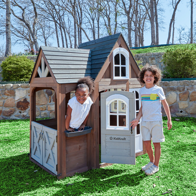 Timberwood Wooden Outdoor Playhouse with Kitchen and Barn Doors