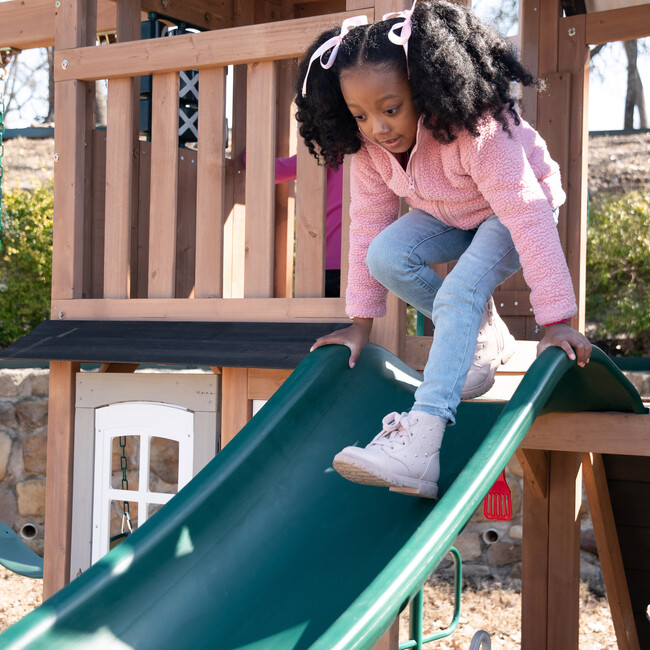 Acadia Manor Wooden Outdoor Swing Set / Playset with Zigzag Fireman's Pole - Outdoor Games - 5