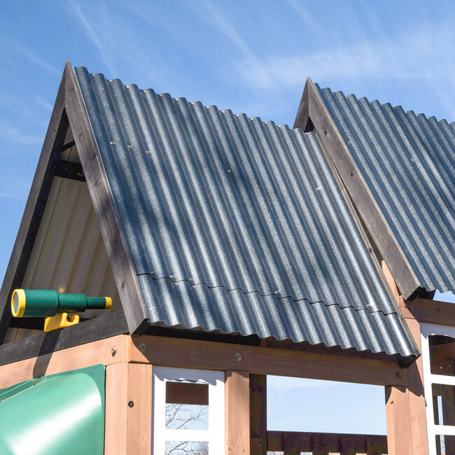 Acadia Manor Wooden Outdoor Swing Set / Playset with Zigzag Fireman's Pole - Outdoor Games - 6