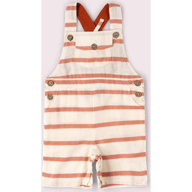 Vintage Red Stripe Dungaree Shorts, Red