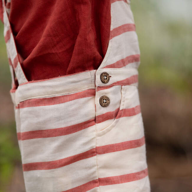 Vintage Red Stripe Dungaree Shorts, Red