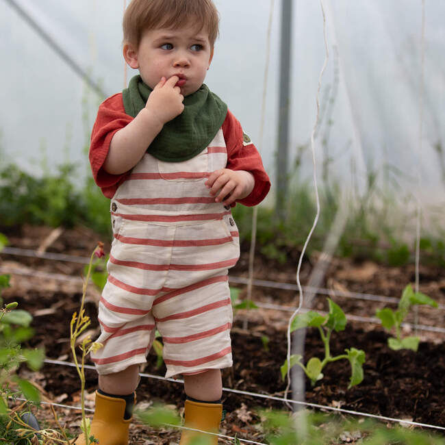 Vintage Red Stripe Dungaree Shorts, Red - Overalls - 3
