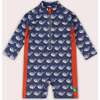 Singing Whales UPF 50 Recycled Sunsafe Sunsuit, Blue - One Pieces - 1 - thumbnail
