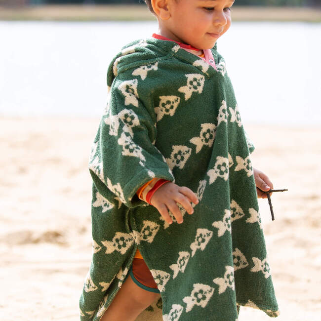 Swimming Fish Baby Towel Poncho, Green - Beach Towels - 6