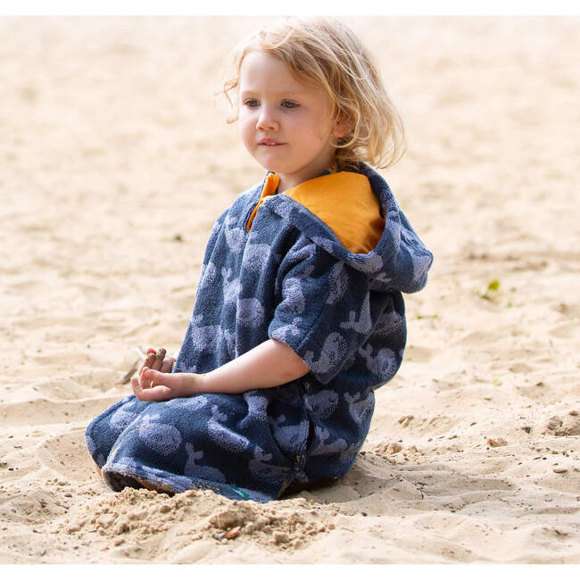 Singings Whale Kids Towel Poncho, Blue