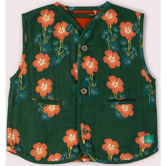 Orange Blooms Spring Gilet, Green