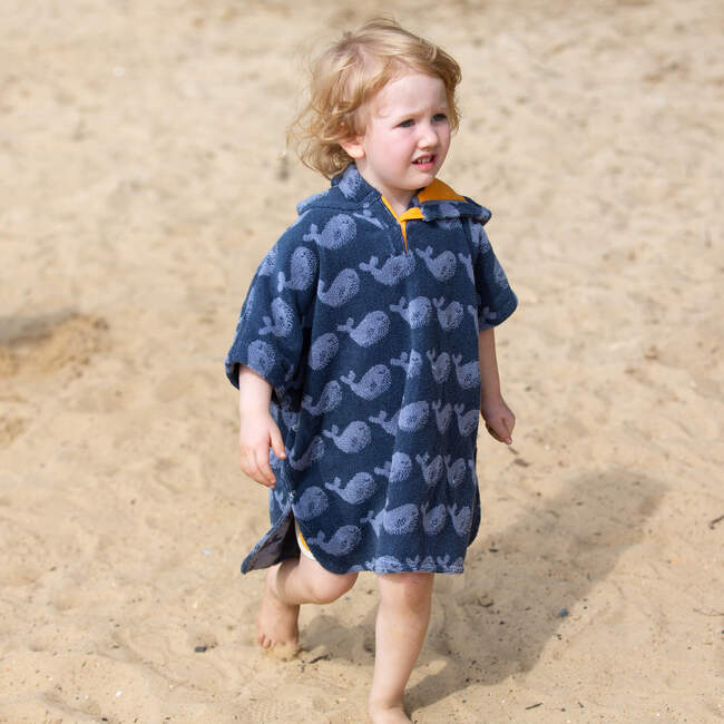 Singings Whale Kids Towel Poncho, Blue - Beach Towels - 3