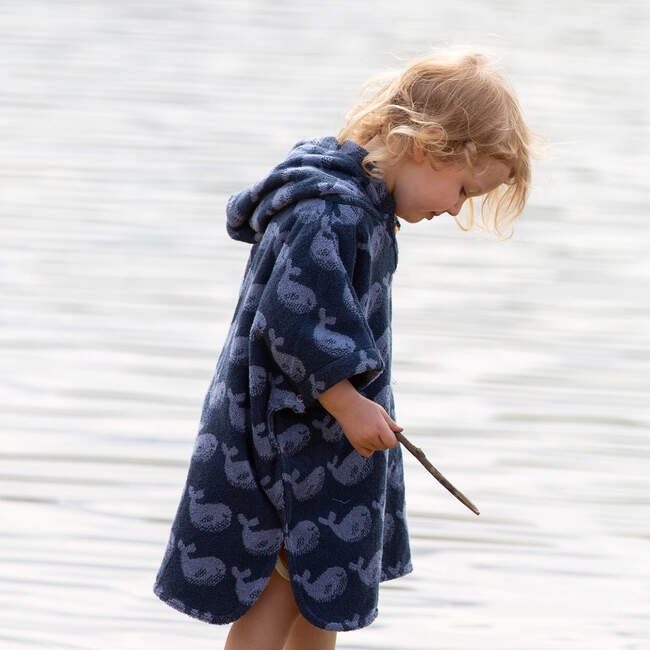 Singing Whales Baby Towel Poncho, Blue