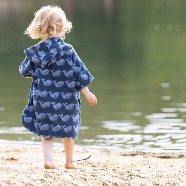 Singing Whales Baby Towel Poncho, Blue - Beach Towels - 3