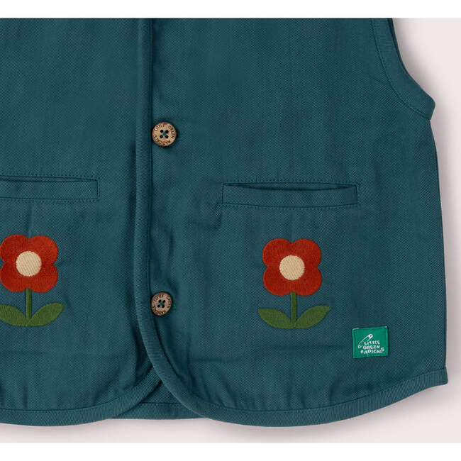 Navy Embroidered Flowers Spring Gilet, Blue