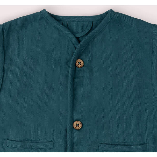 Navy Embroidered Flowers Spring Gilet, Blue - Vests - 4