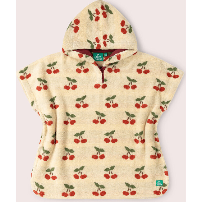 Little Cherries Baby Towel Poncho, Cream