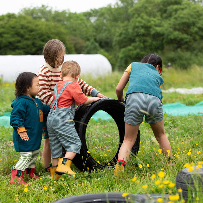 Navy Striped Dungaree Shorts, Navy