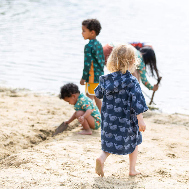 Singings Whale Kids Towel Poncho, Blue - Beach Towels - 6