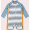 Hazy Blue Striped UPF 50 Recycled Sunsafe Sunsuit, Blue - One Pieces - 1 - thumbnail