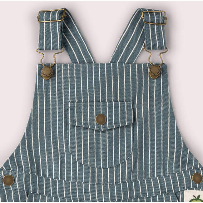 Navy Striped Dungaree Shorts, Navy - Overalls - 3