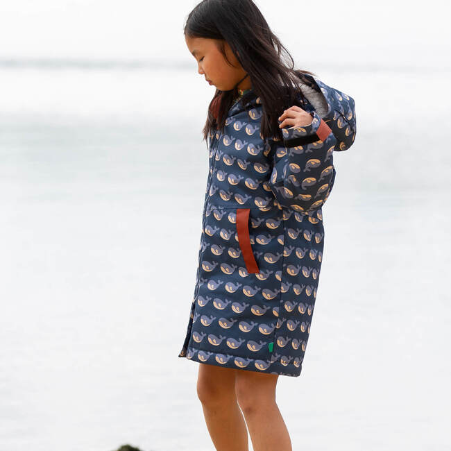 Singing Whales Recycled Waterproof Robe, Blue - Jackets - 7