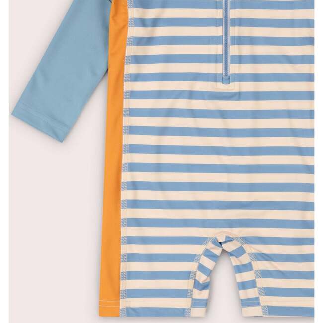 Hazy Blue Striped UPF 50 Recycled Sunsafe Sunsuit, Blue - One Pieces - 3