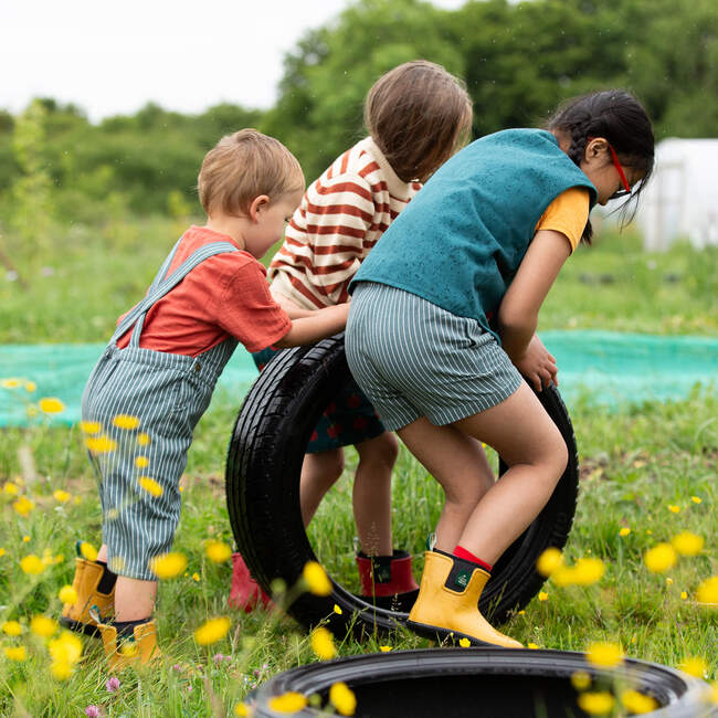 Navy Striped Dungaree Shorts, Navy - Overalls - 5
