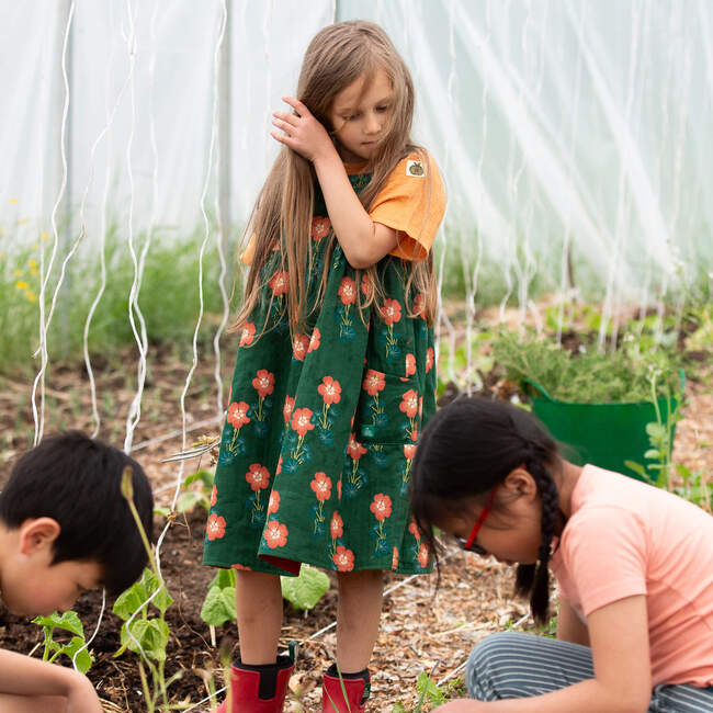 Orange Blooms Reversible Pinny Dress, Green - Dresses - 4