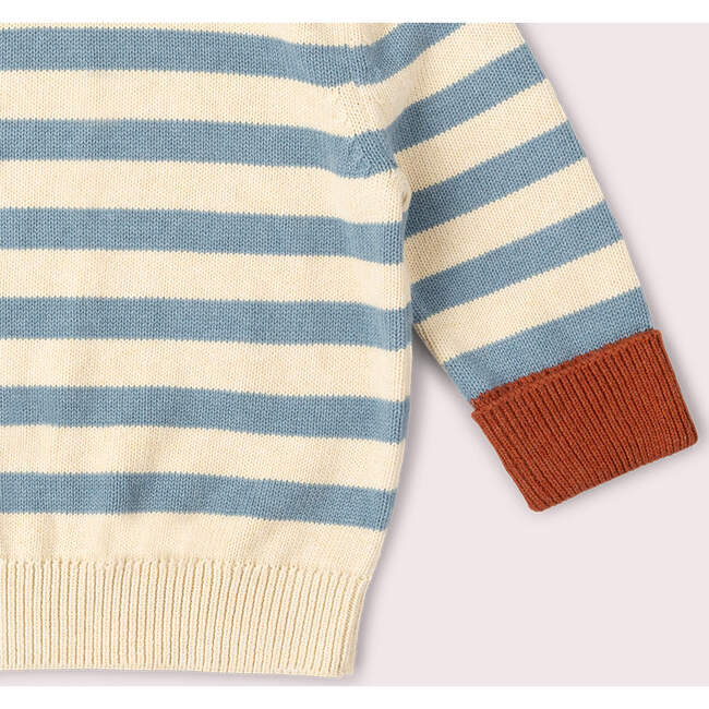 Hazy Blue Striped Knitted Jumper, Blue - Sweaters - 3