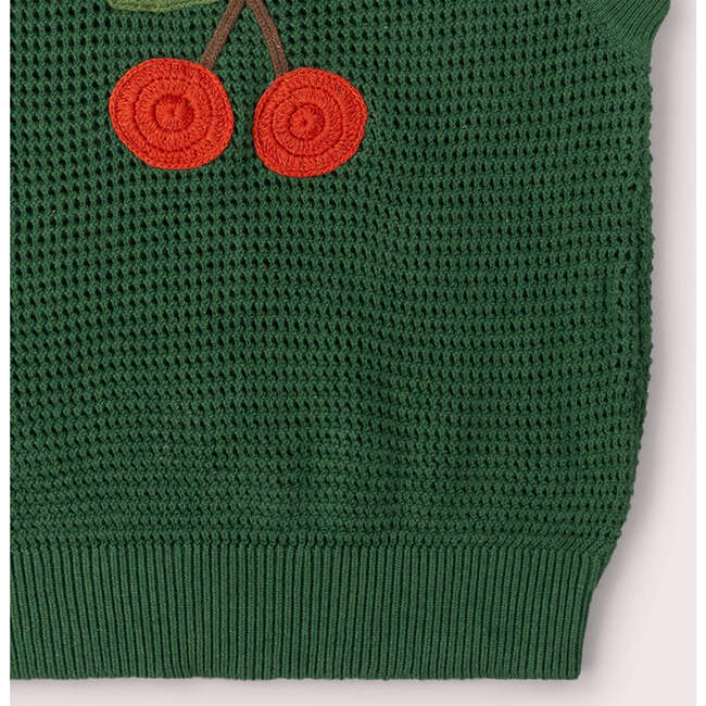 Little Cherry Knitted Pullover, Green - Vests - 6