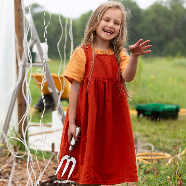 Orange Blooms Reversible Pinny Dress, Green - Dresses - 5