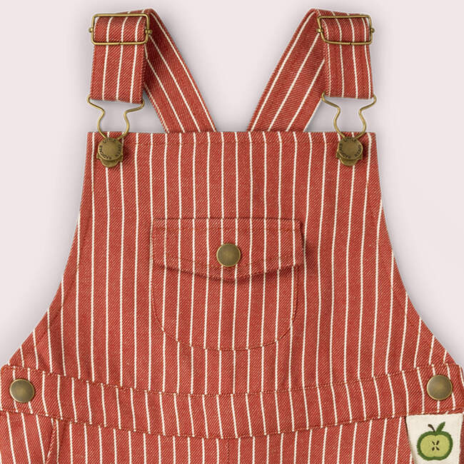 Burnt Ochre Striped Dungaree Shorts, Red