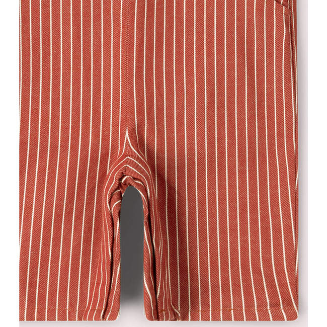Burnt Ochre Striped Dungaree Shorts, Red - Overalls - 3
