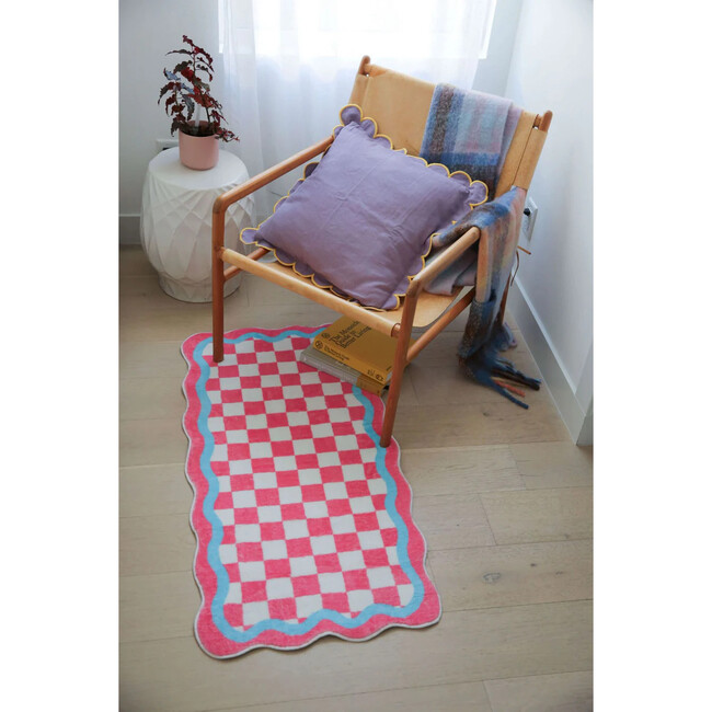 Pink and Blue Lace checkerboard Runner, 2x5' - Rugs - 1