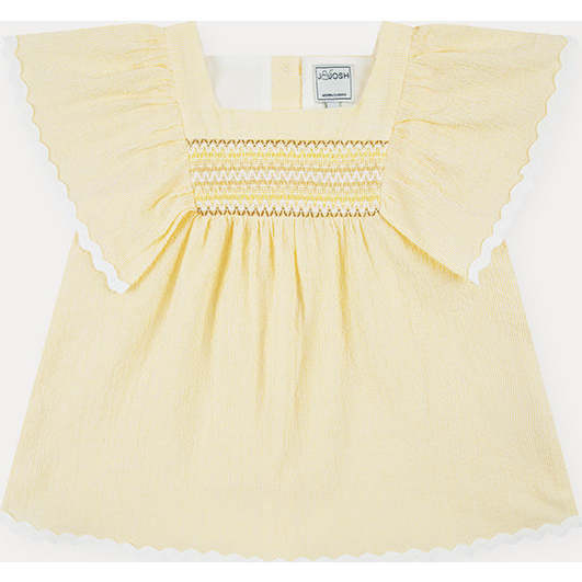 Seersucker Smocked Girl Blouse, Vanilla Yellow