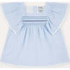 Seersucker Smocked Girl Blouse, Light Blue - Blouses - 1 - thumbnail