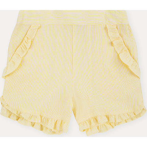 Seersucker Girl Frill Shorts, Vanilla Yellow