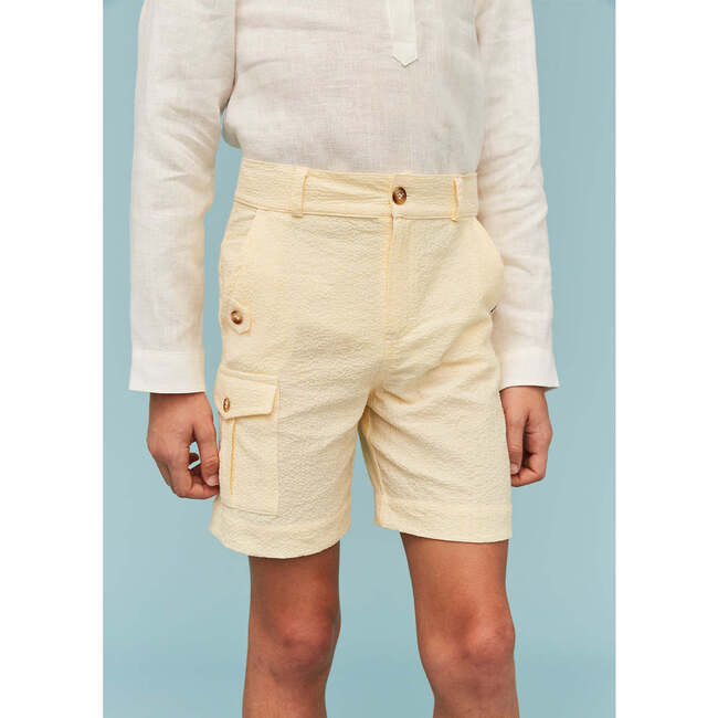 Seersucker Cargo Shorts, Vanilla Yellow