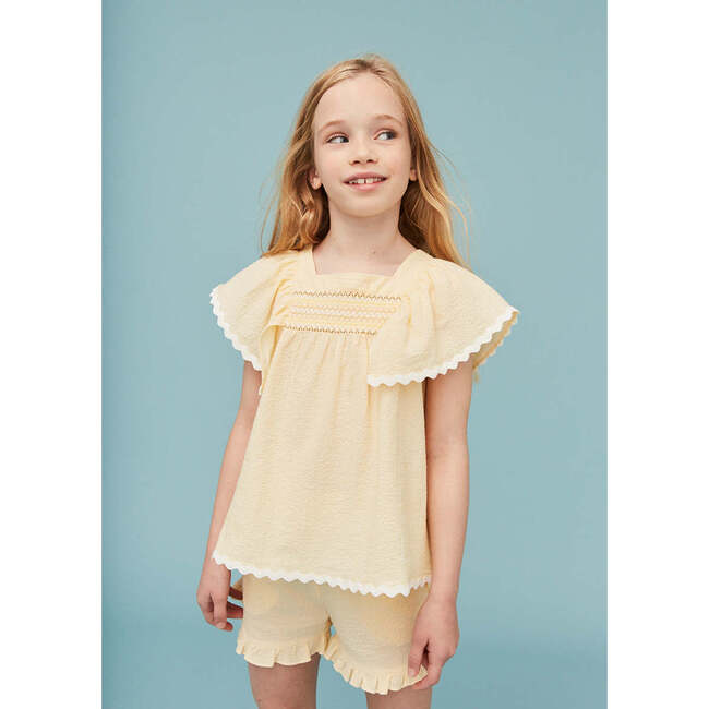 Seersucker Smocked Girl Blouse, Vanilla Yellow