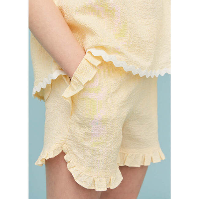 Seersucker Girl Frill Shorts, Vanilla Yellow