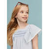 Seersucker Smocked Girl Blouse, Light Blue - Blouses - 2