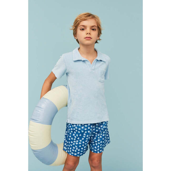 Terry Cotton Polo Shirt, Light Blue