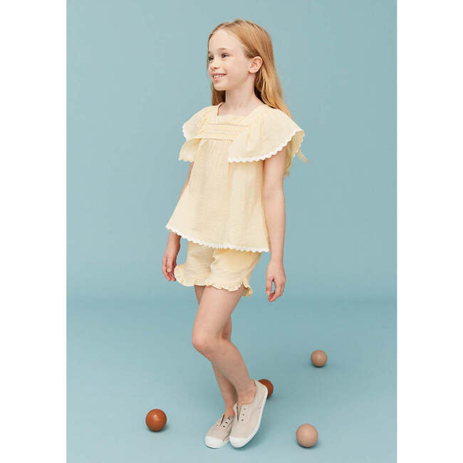 Seersucker Girl Frill Shorts, Vanilla Yellow - Blouses - 3