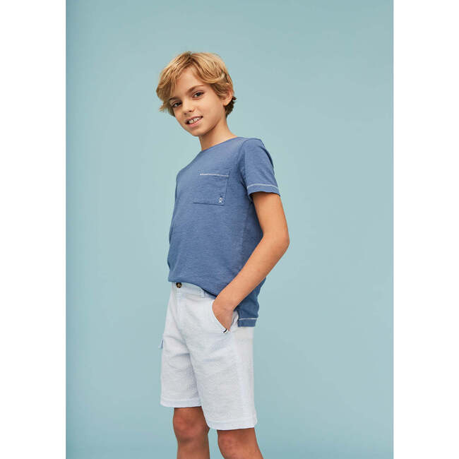 Seersucker Cargo Shorts, Light Blue - Shorts - 3