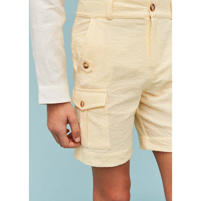 Seersucker Cargo Shorts, Vanilla Yellow - Shorts - 4