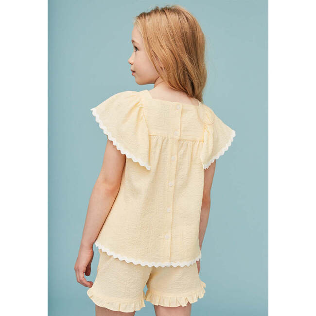 Seersucker Girl Frill Shorts, Vanilla Yellow - Blouses - 4